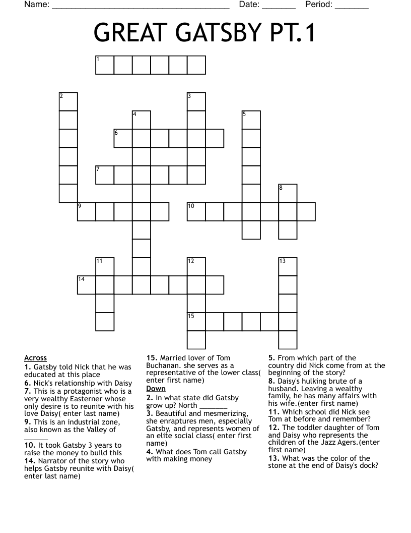 GREAT GATSBY PT.1 Crossword