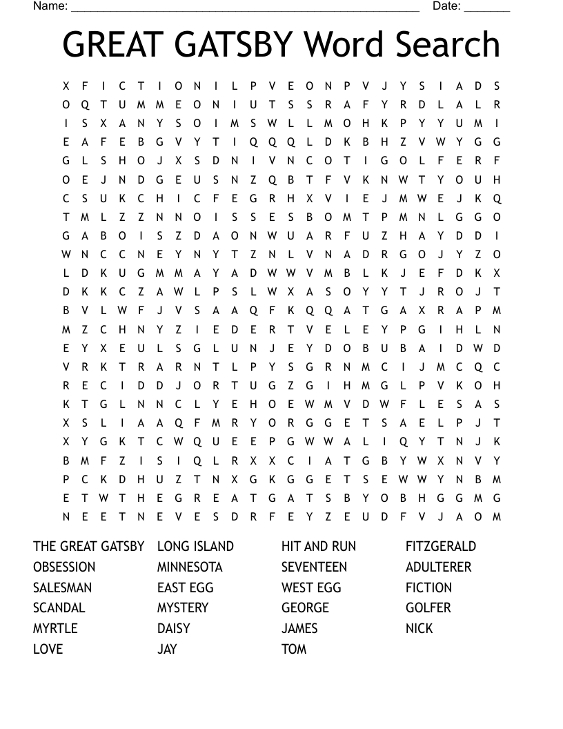 GREAT GATSBY Word Search
