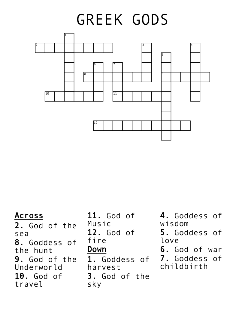 GREEK GODS Crossword