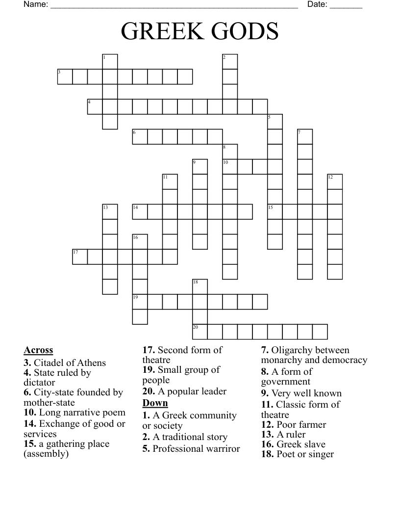 GREEK GODS Crossword