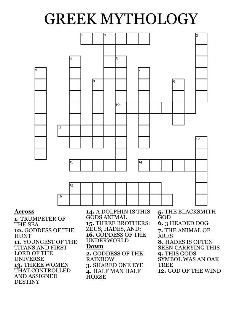 GREEK MYTHOLOGY Crossword