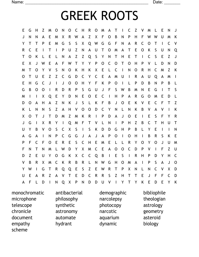 GREEK ROOTS Word Search