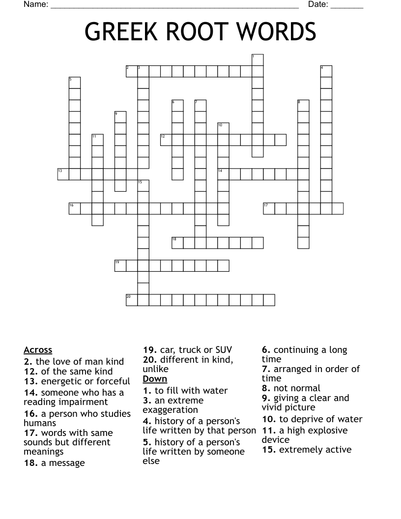 GREEK ROOT WORDS Crossword