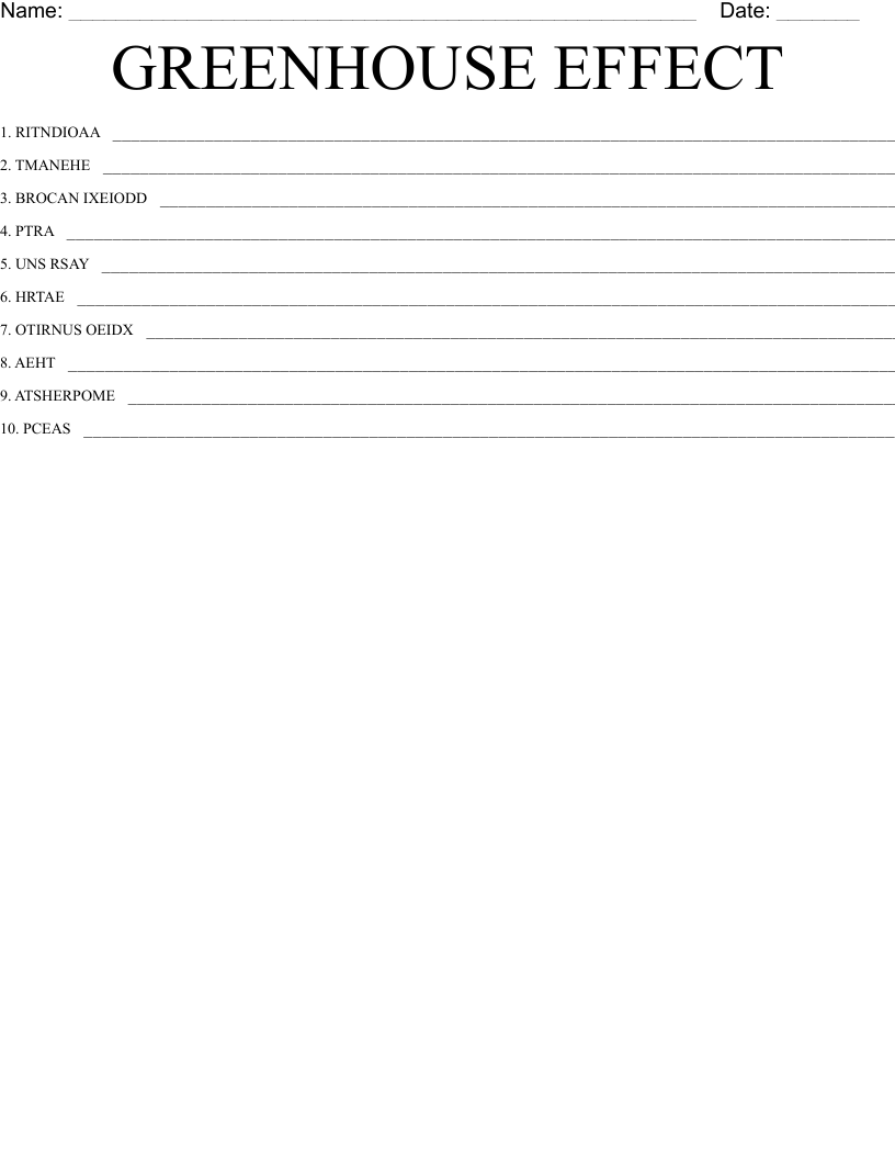 GREENHOUSE EFFECT  Word Scramble