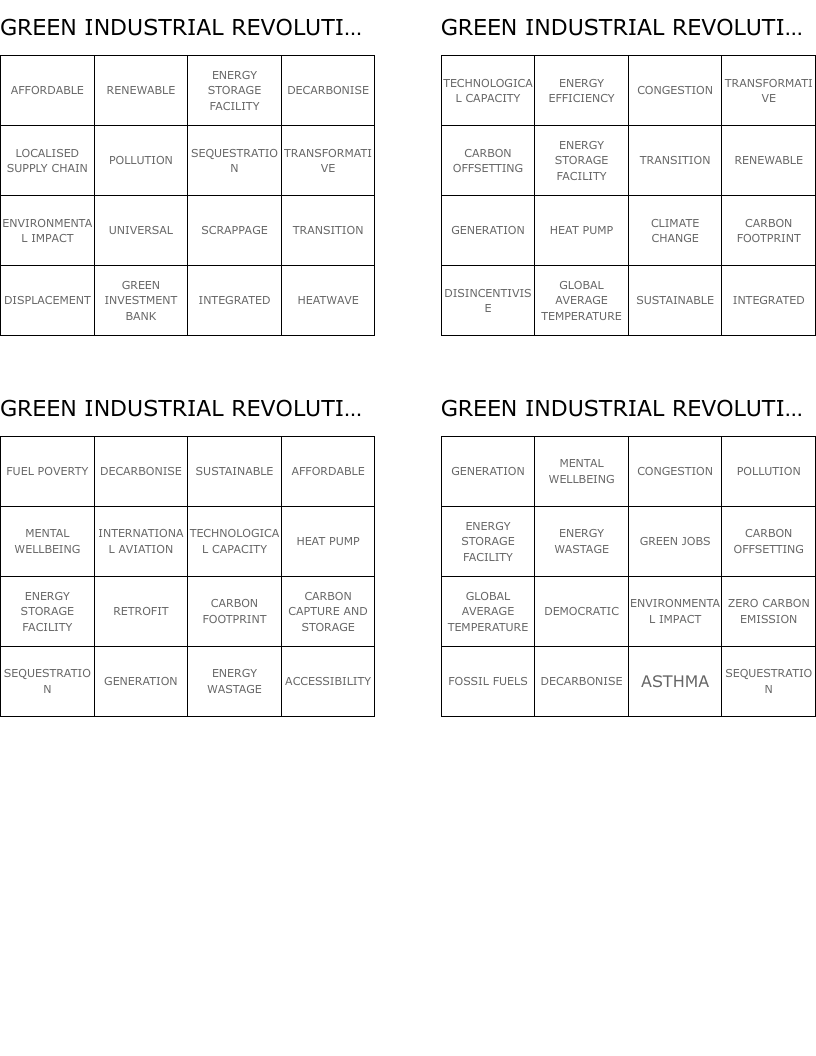 GREEN INDUSTRIAL REVOLUTION BINGO
