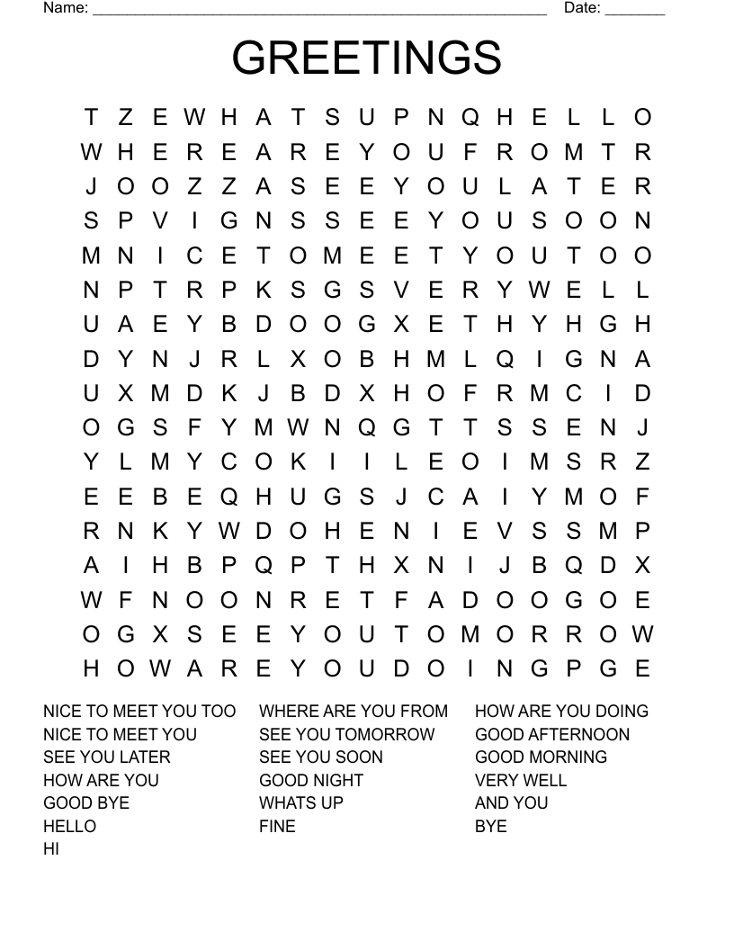 GREETINGS Word Search