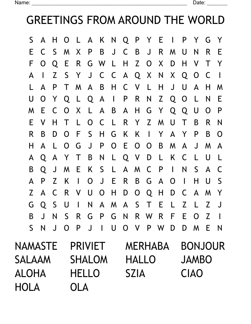 GREETINGS FROM AROUND THE WORLD Word Search