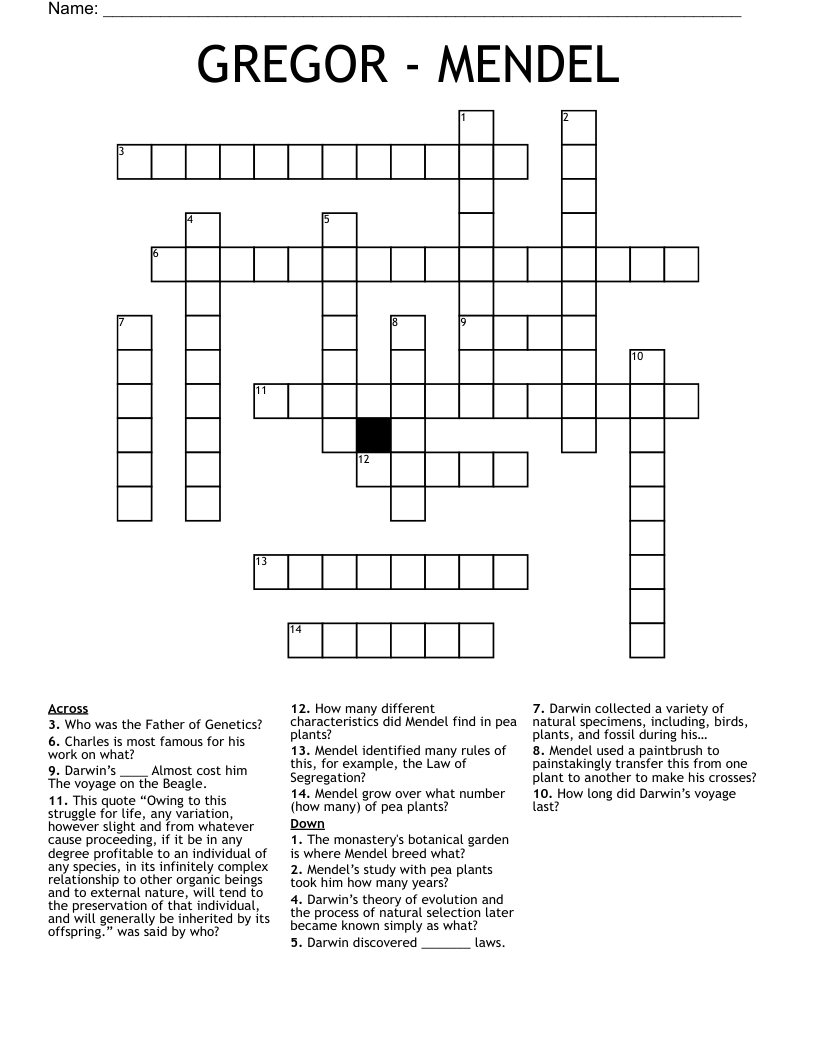 GREGOR - MENDEL Crossword