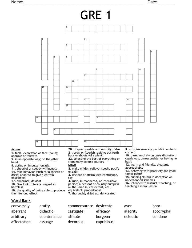 GRE 1 Crossword