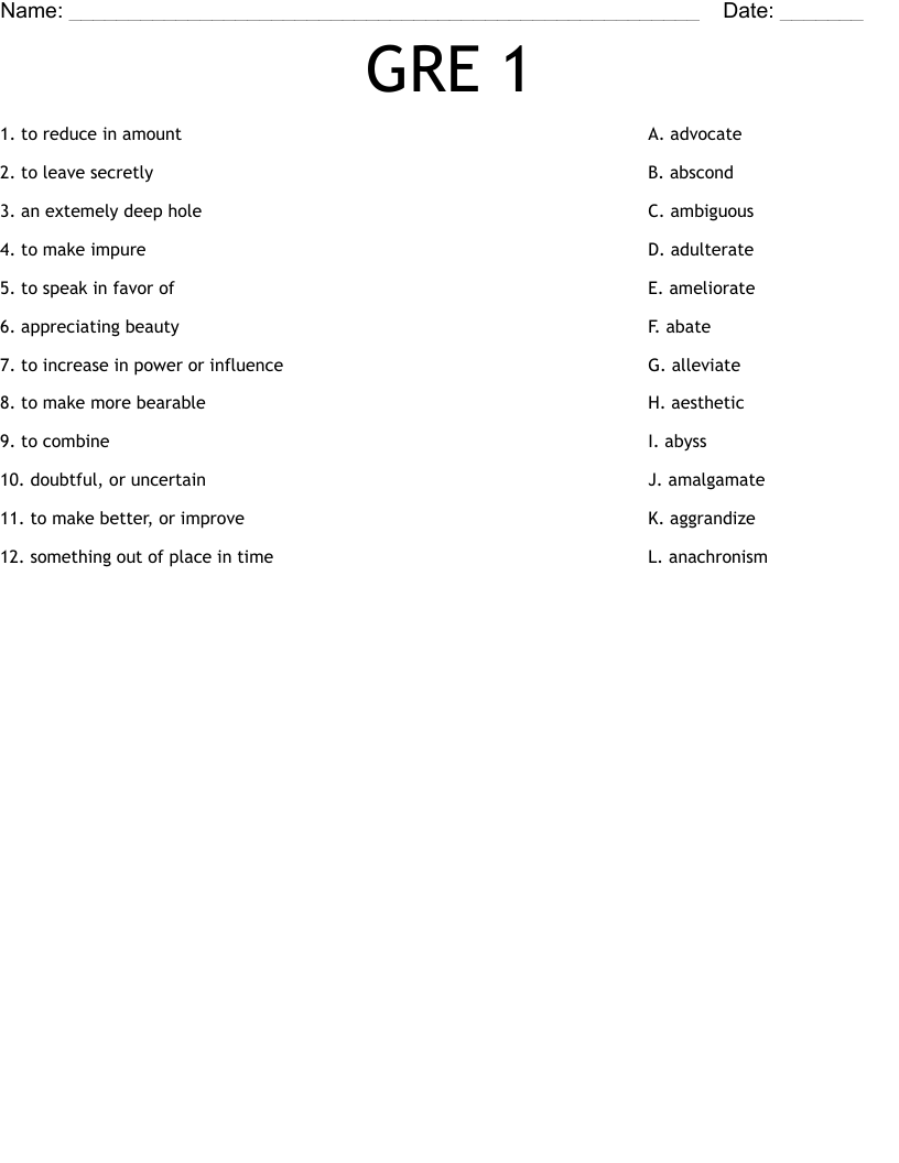 GRE 1 Worksheet