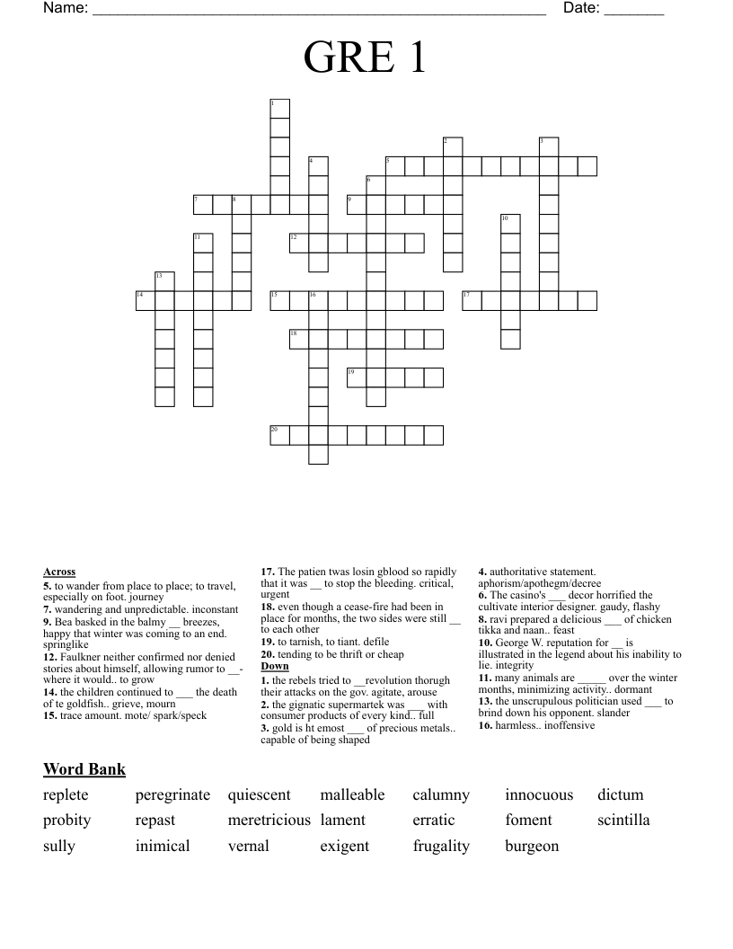 GRE 1 Crossword