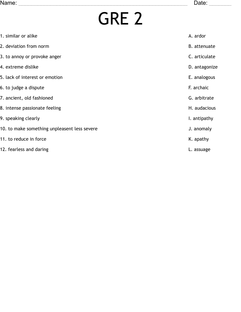 GRE 2 Worksheet