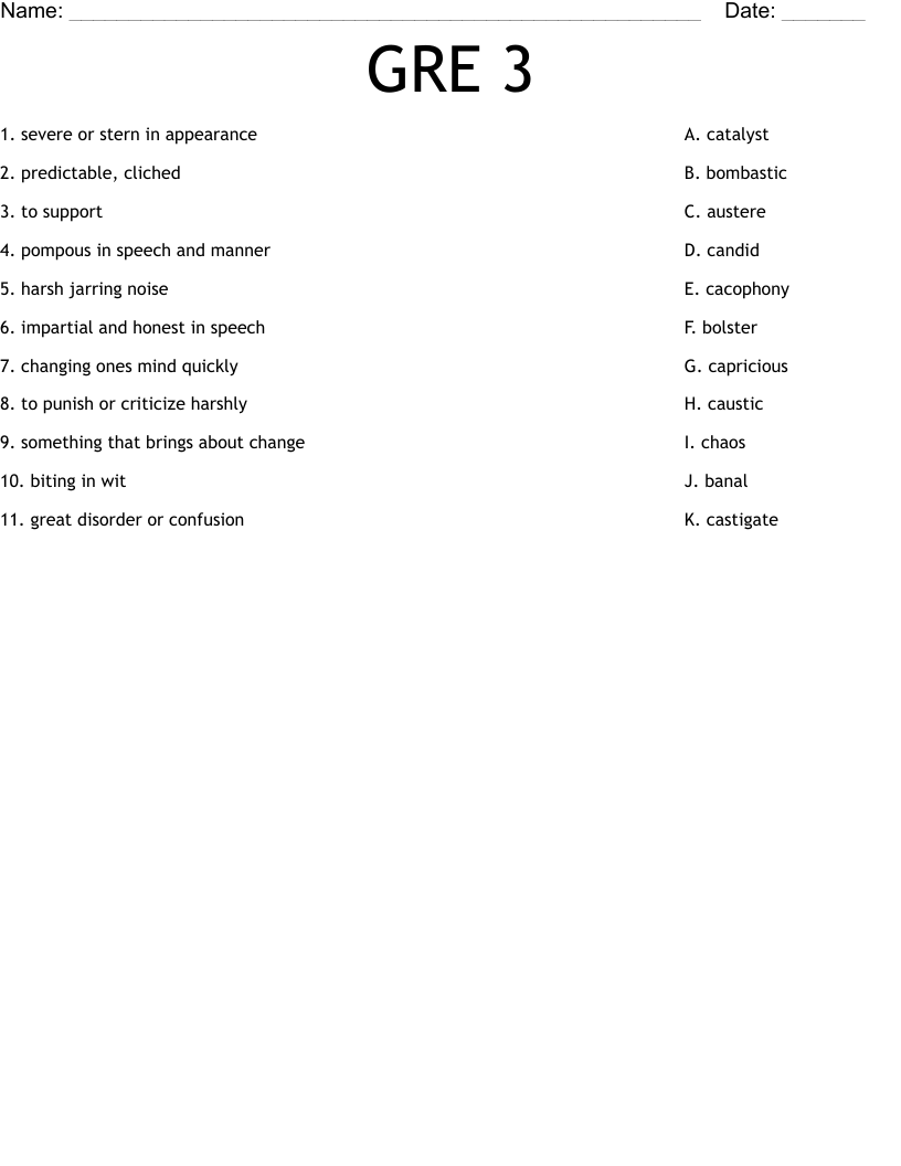 GRE 3 Worksheet