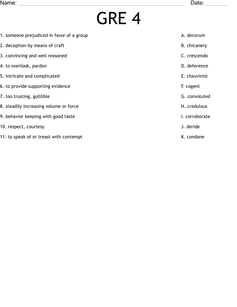GRE 4 Worksheet