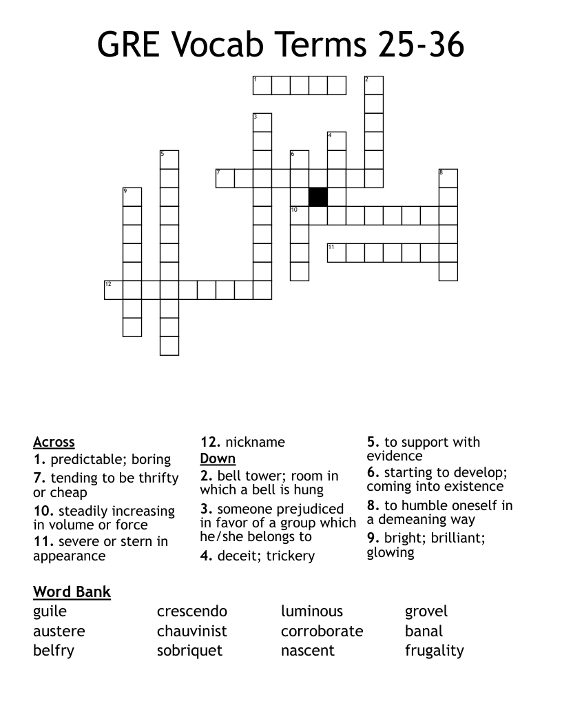 GRE Vocab Terms 25-36 Crossword