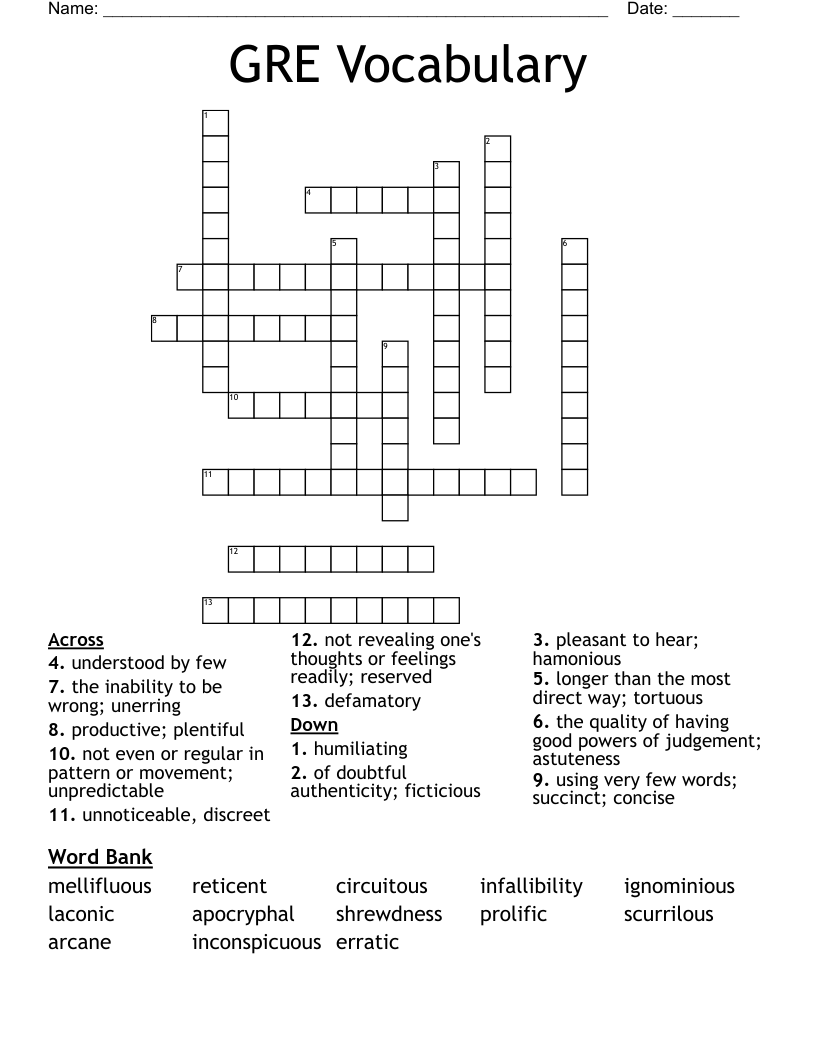 GRE Vocabulary Crossword