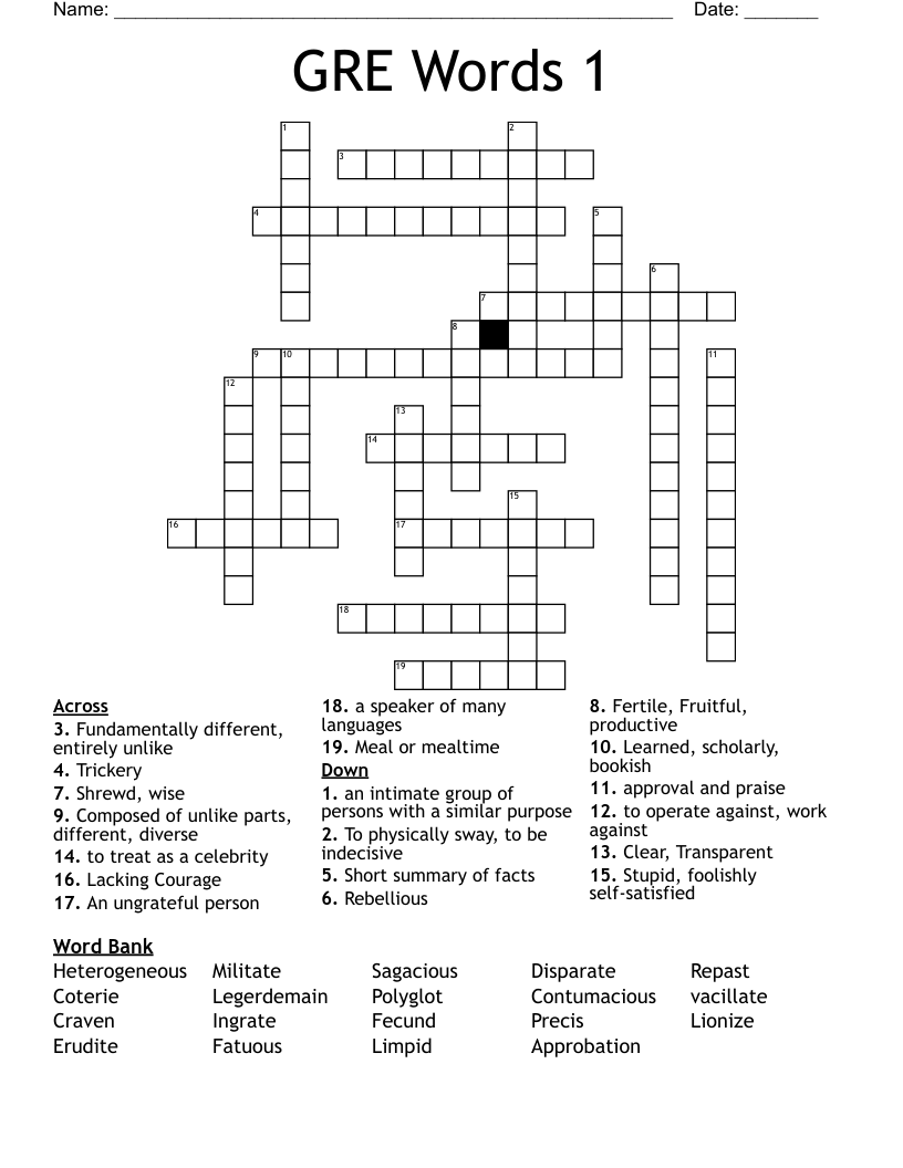 GRE Words 1 Crossword