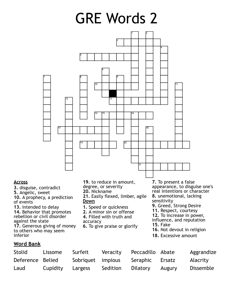 GRE Words 2 Crossword