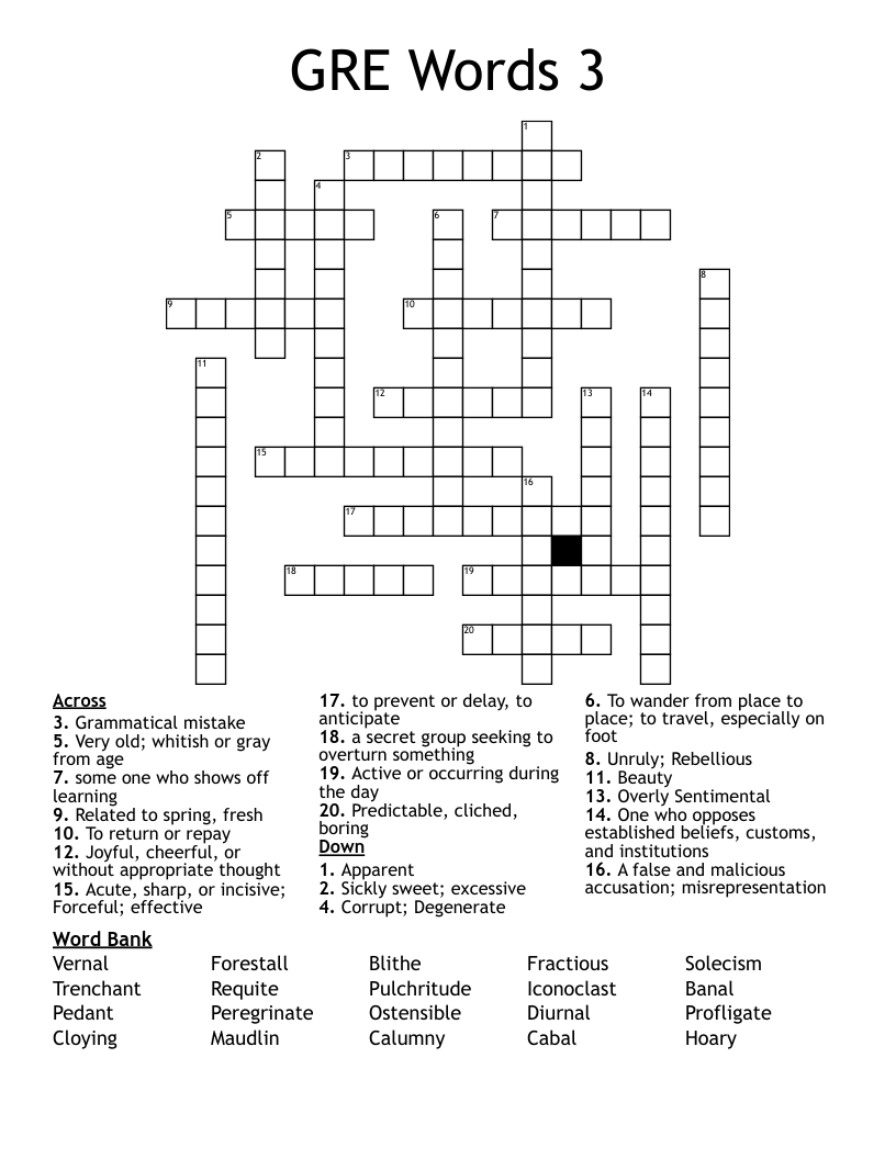 GRE Words 3 Crossword