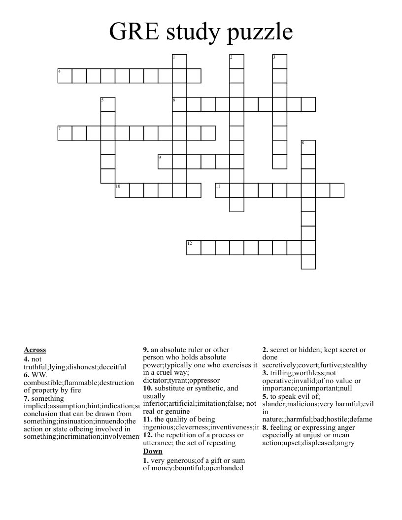 GRE study puzzle Crossword