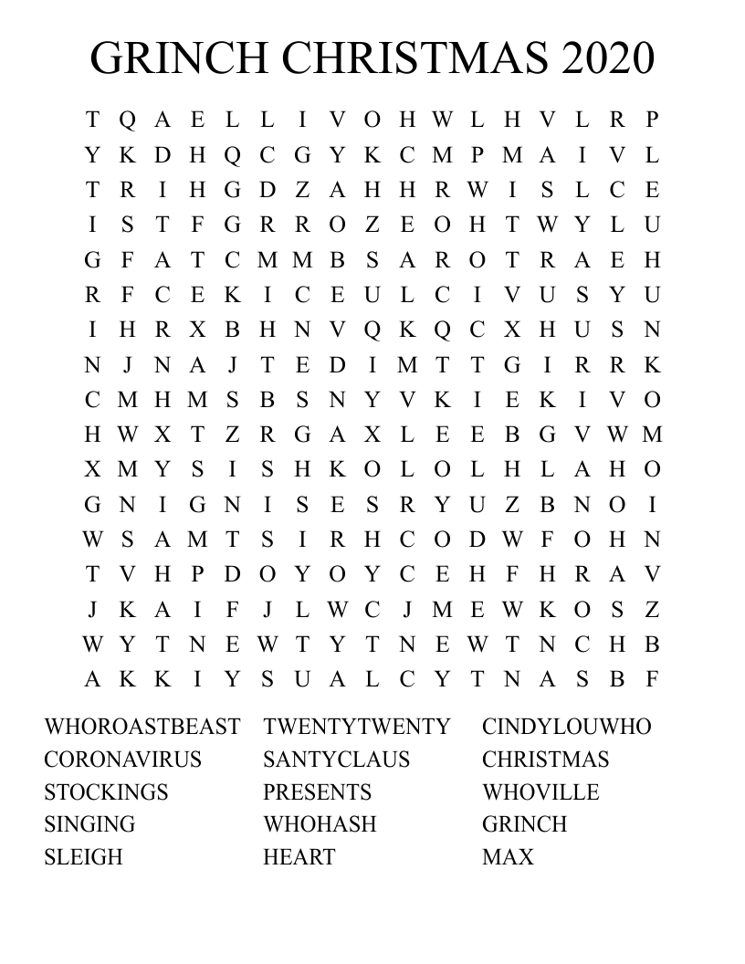 GRINCH CHRISTMAS 2020 Word Search