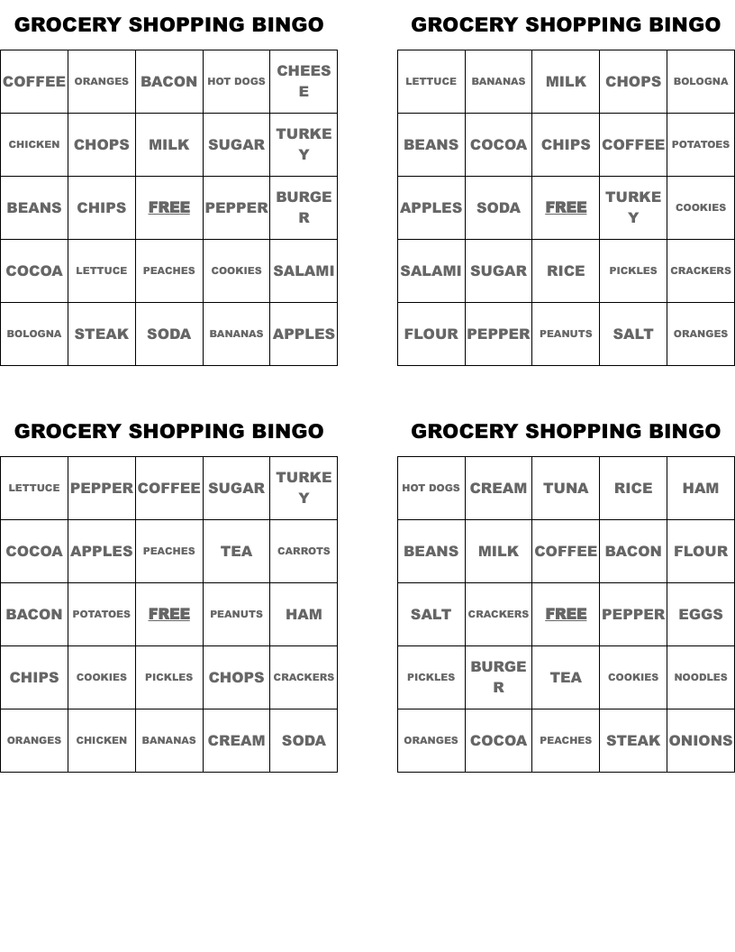 GROCERY SHOPPING BINGO