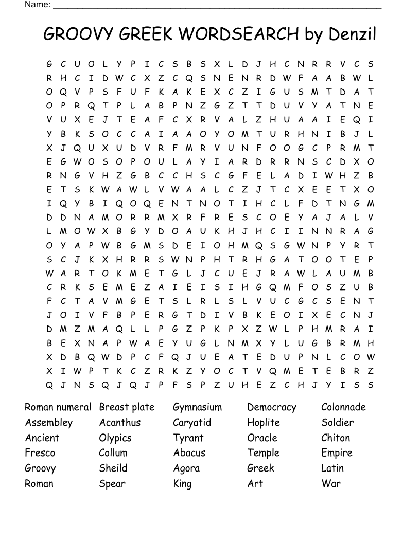 GROOVY GREEK WORDSEARCH by Denzil
