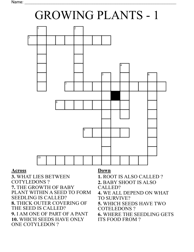 GROWING PLANTS - 1 Crossword