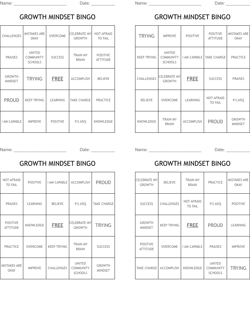 GROWTH MINDSET BINGO