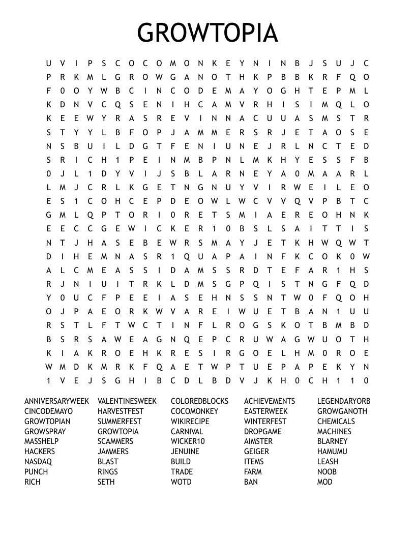 GROWTOPIA Word Search