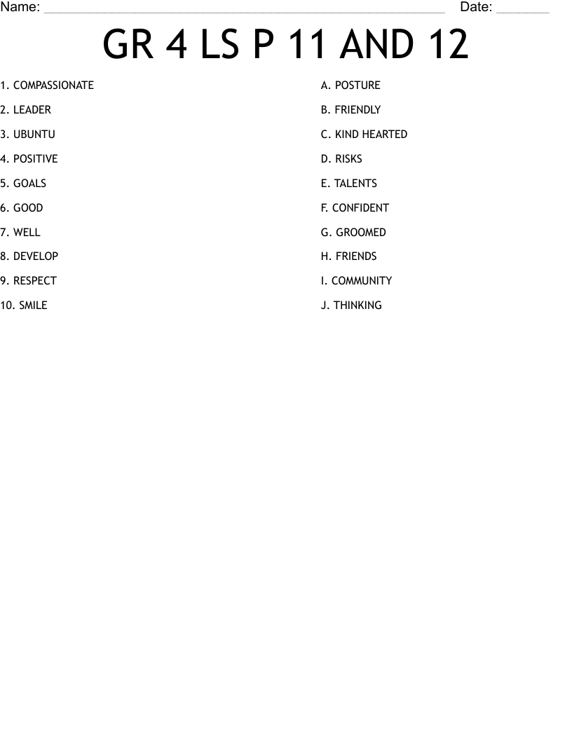 GR 4 LS P 11 AND 12  Worksheet
