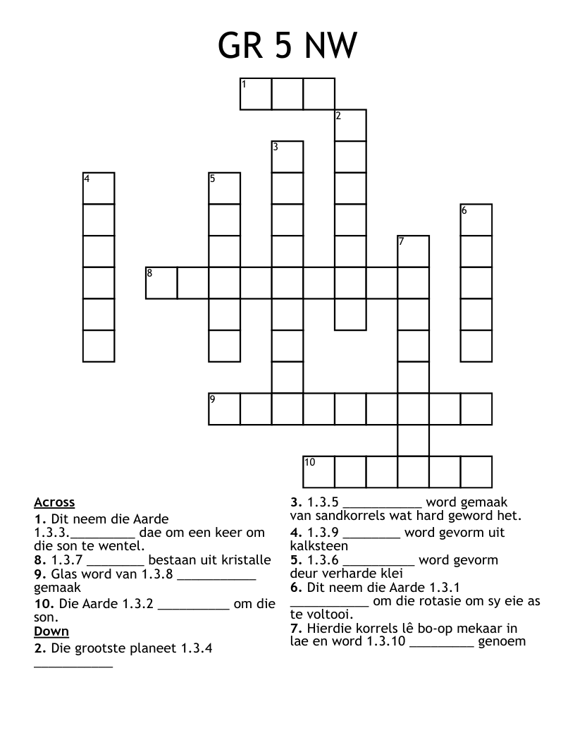 GR 5 NW Crossword