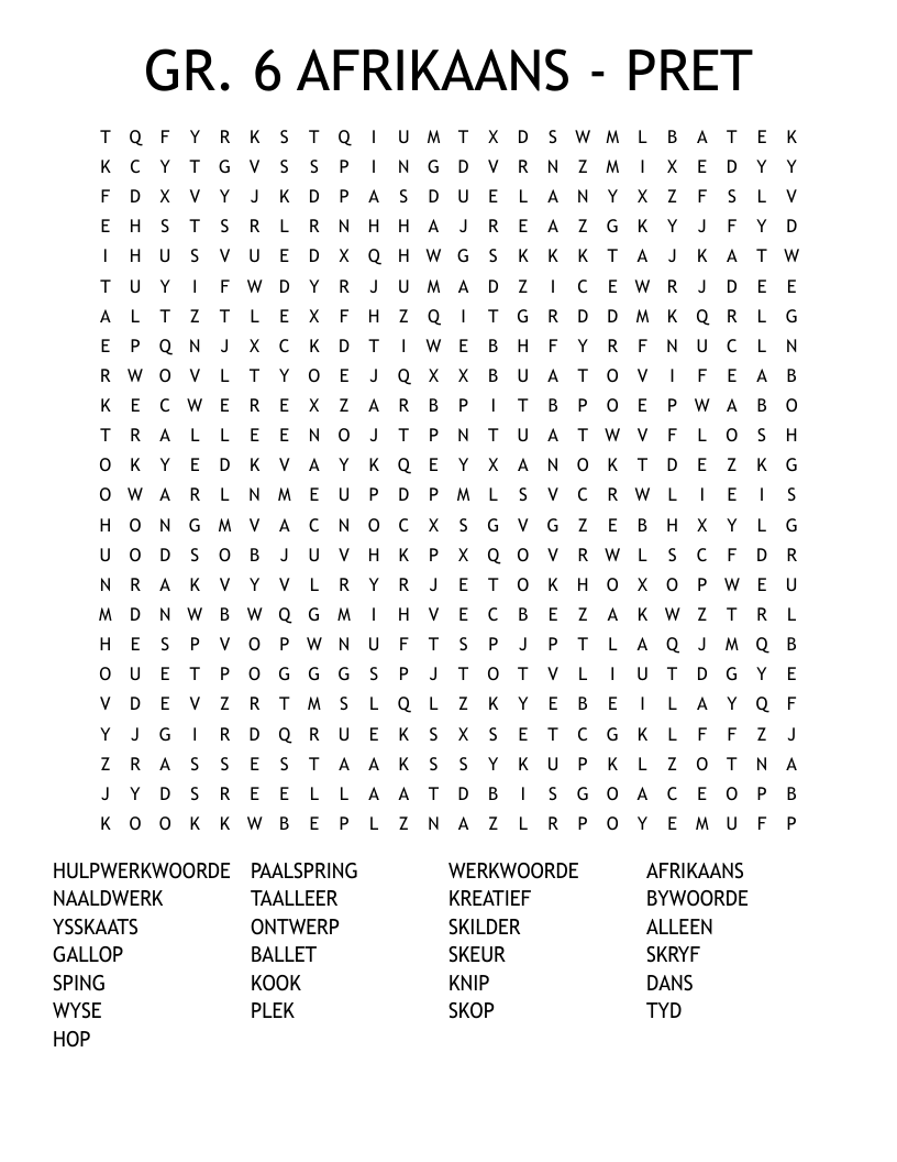 GR. 6 AFRIKAANS - PRET Word Search