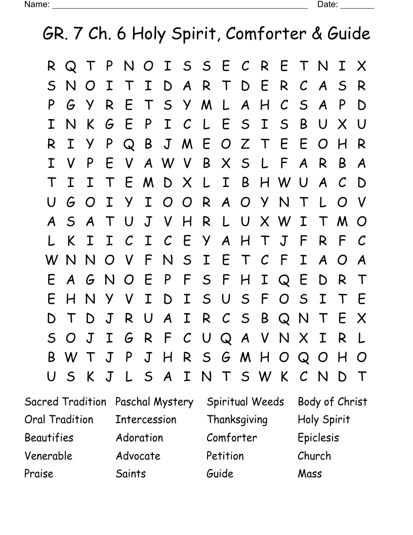 GR. 7 Ch. 6 Holy Spirit, Comforter & Guide Word Search