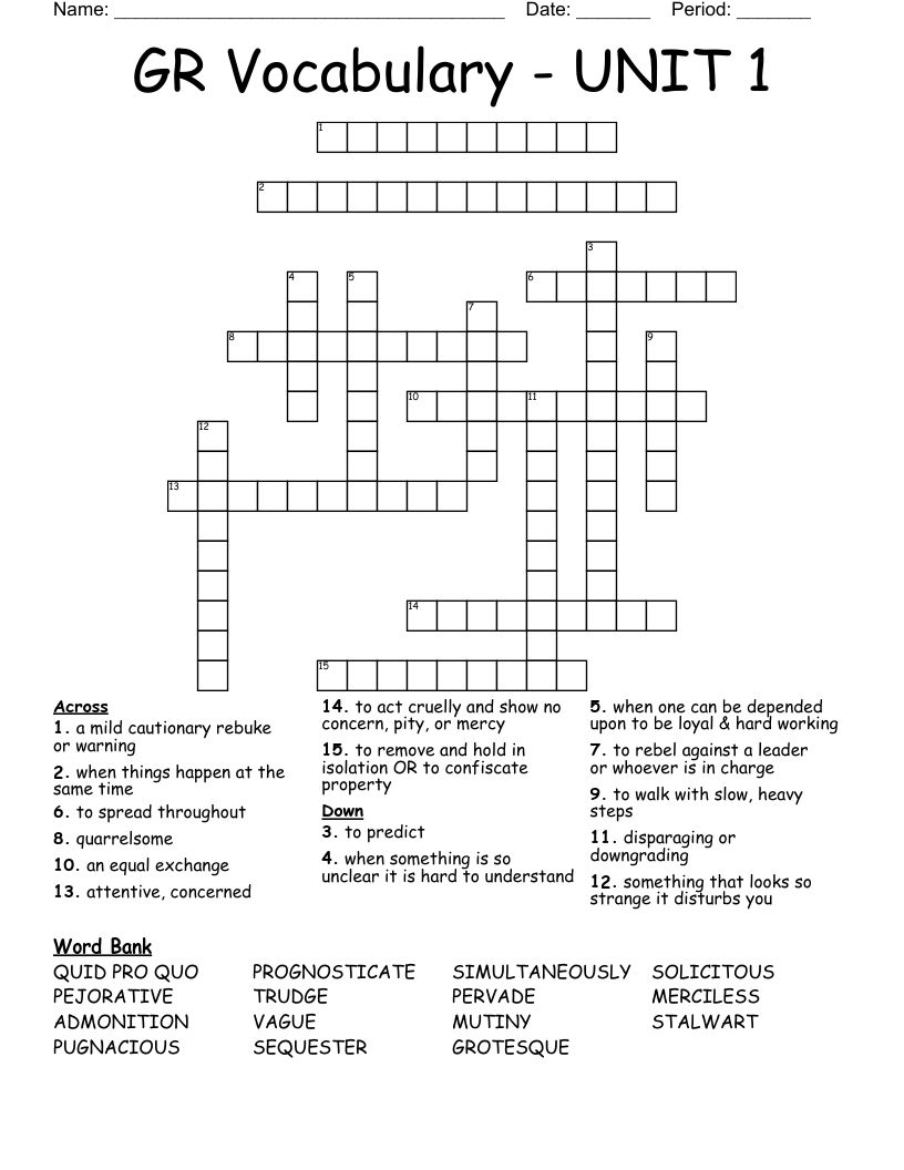 GR Vocabulary - UNIT 1 Crossword
