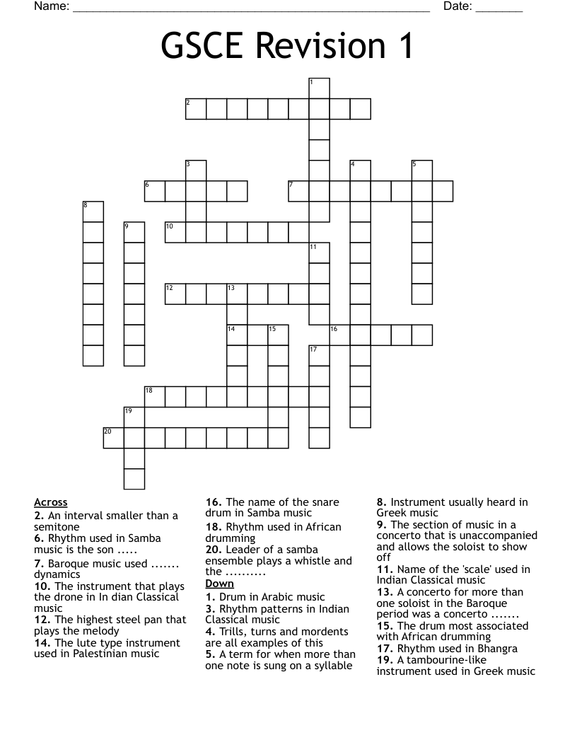GSCE Revision 1 Crossword