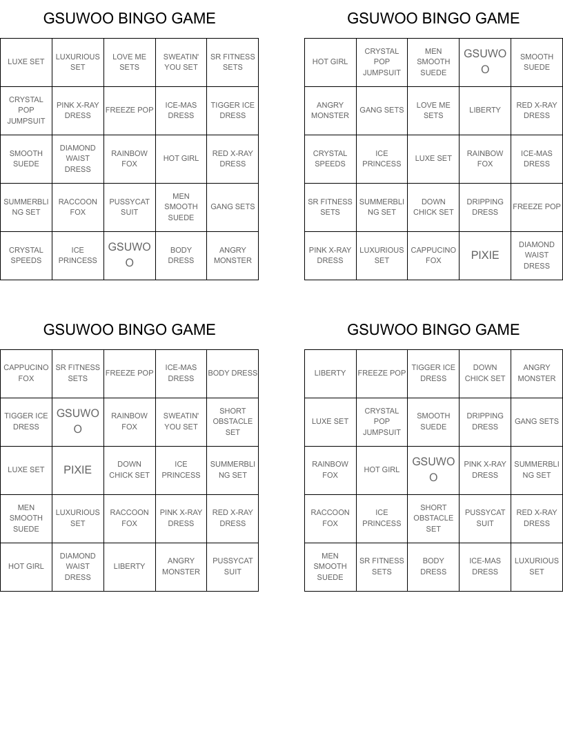 GSUWOO BINGO GAME 
