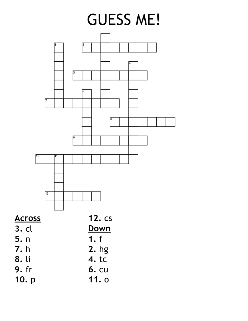 GUESS ME! Crossword