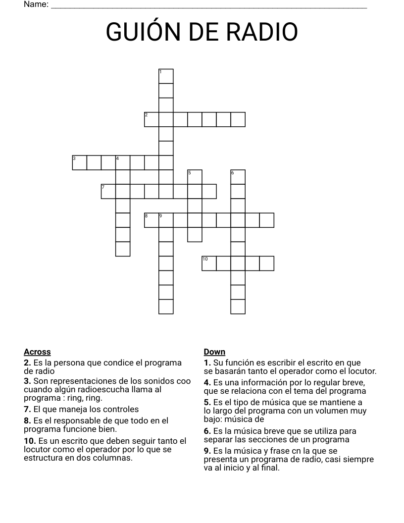 GUIÓN DE RADIO Crossword
