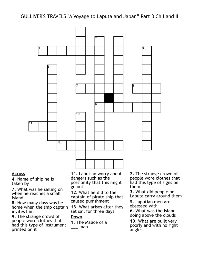 GULLIVER'S TRAVELS "A Voyage to Laputa and Japan” Part 3 Ch I and II Crossword