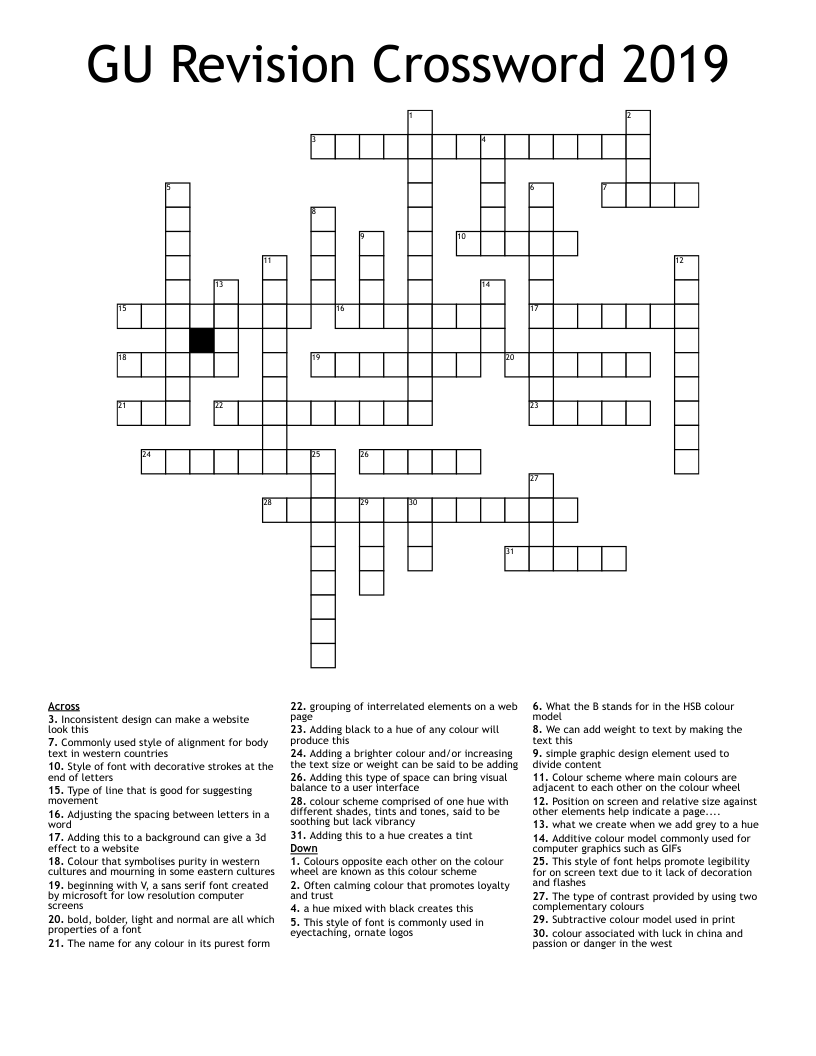 GU Revision Crossword 2019
