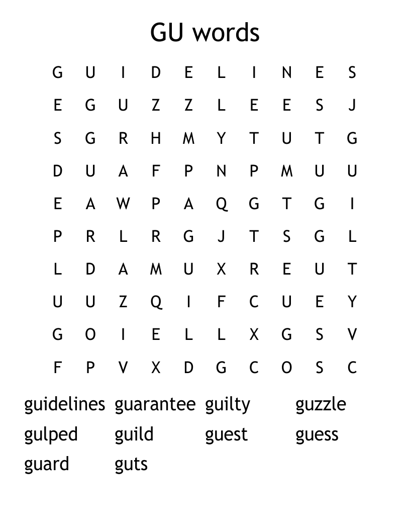 GU words Word Search
