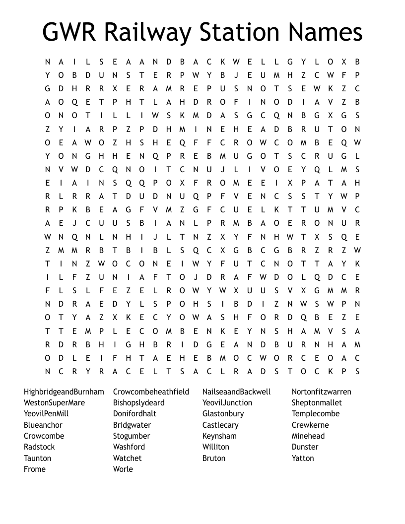 GWR Railway Station Names Word Search