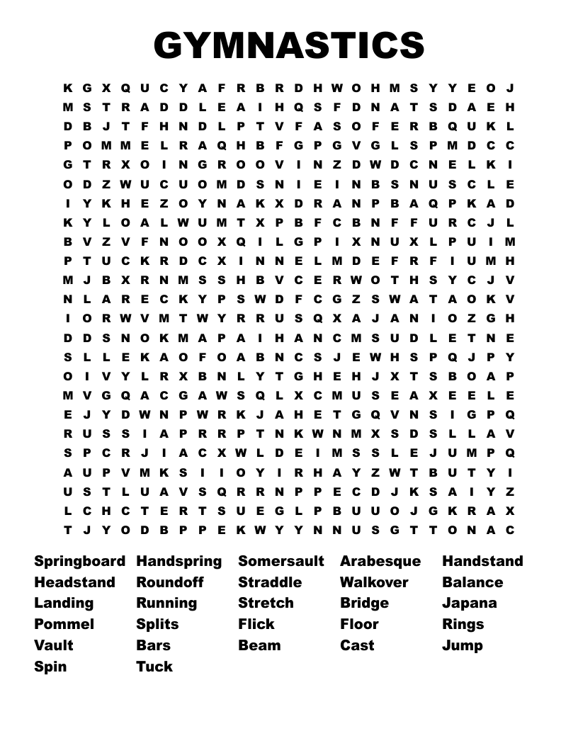 GYMNASTICS Word Search