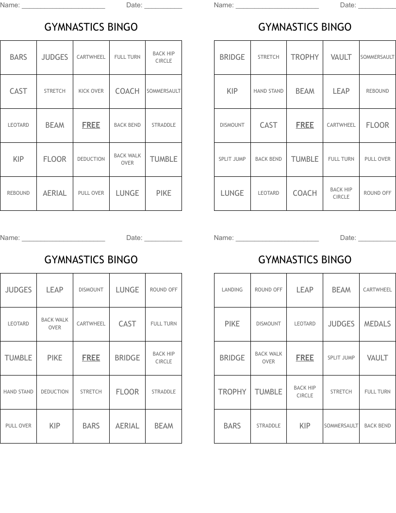 GYMNASTICS BINGO