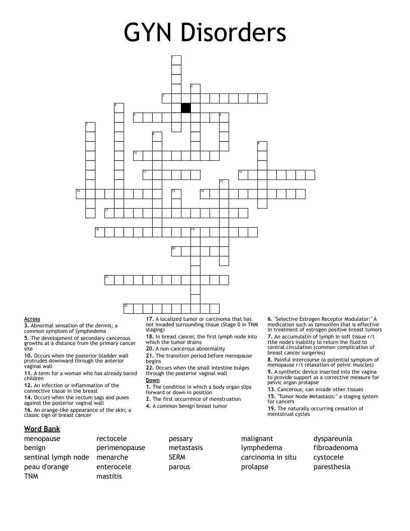 GYN Disorders Crossword
