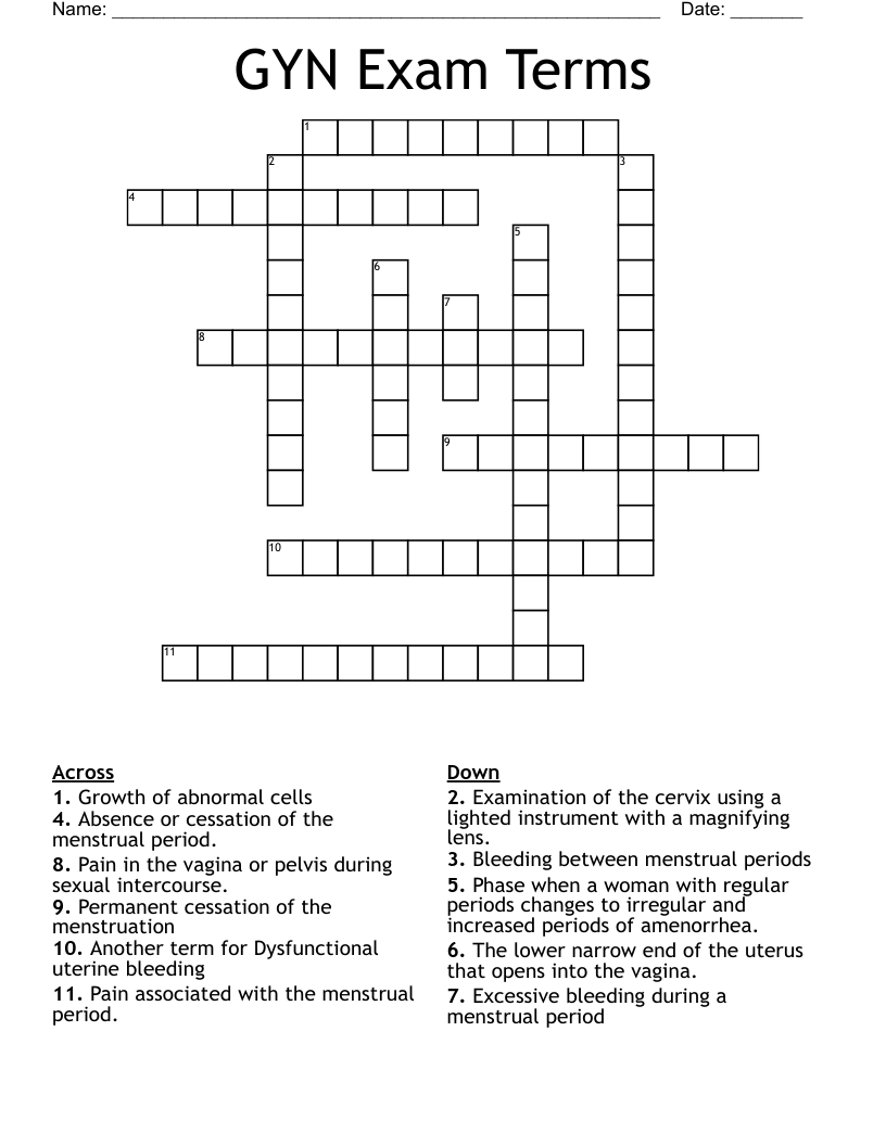 GYN Exam Terms Crossword