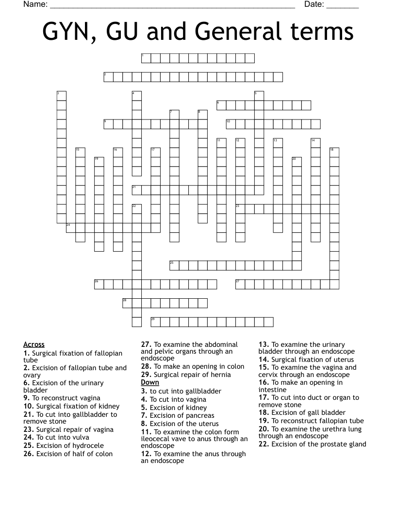 GYN, GU and General terms Crossword