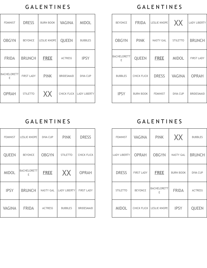 G A L E N T I N E S Bingo Cards