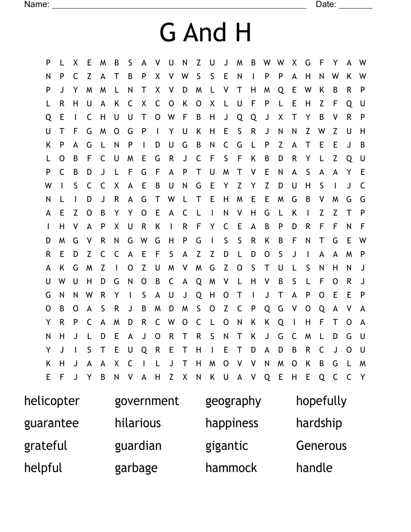 G And H  Word Search